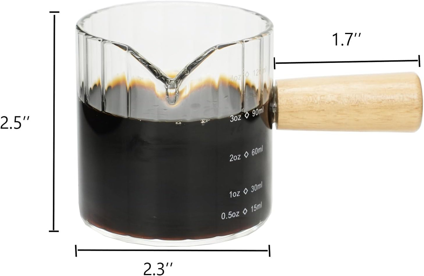 Espresso Cups Set of 2, 4 OZ Espresso Shot Glass with Handle V-Shaped Mouth, Ribbed Milk Frothing Pitcher, Glass Measuring Cup,Cappuccino Cup, Coffee Bar Accessories (Clear)