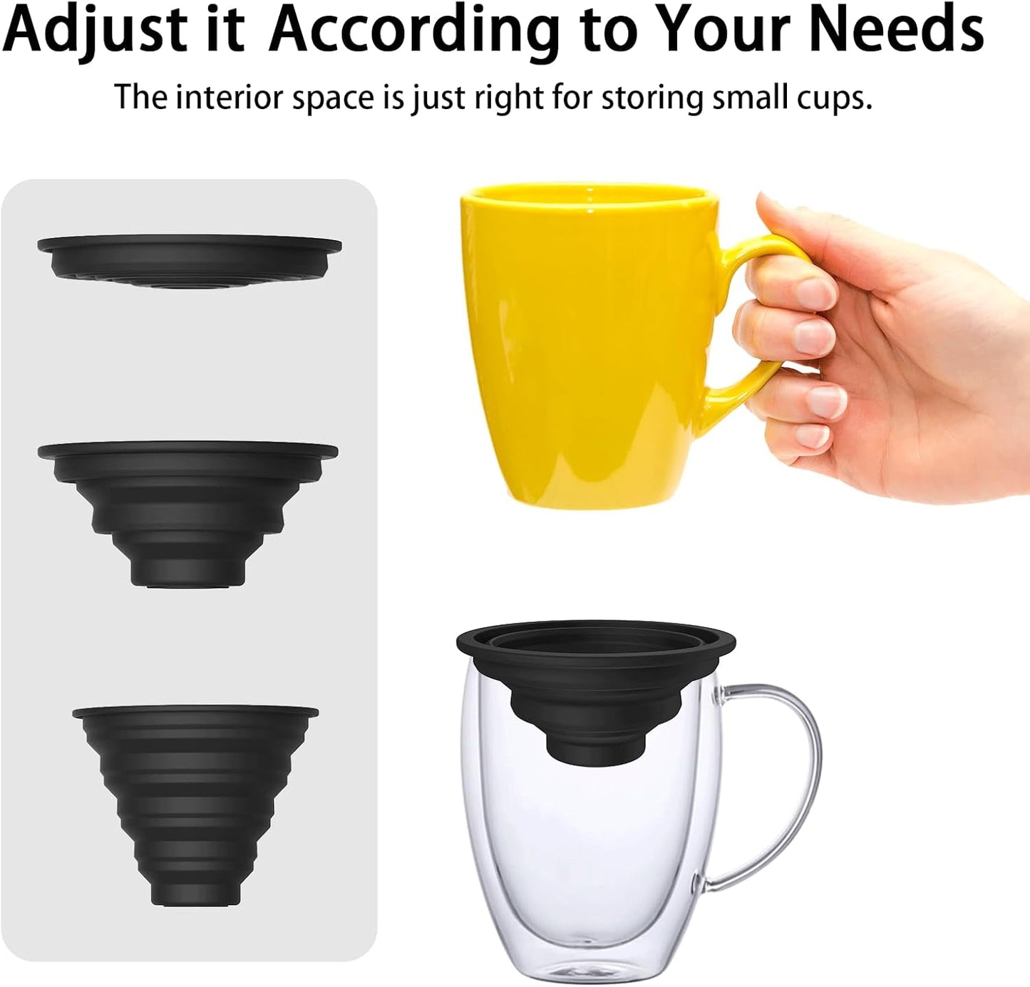 Mug Stacker & Storage Organizer – Expandable, Stackable Cup Holder for Kitchen Cabinet or Pantry – Space-Saving Solution for Tea Cups & Coffee Mugs (6Pcs Black)