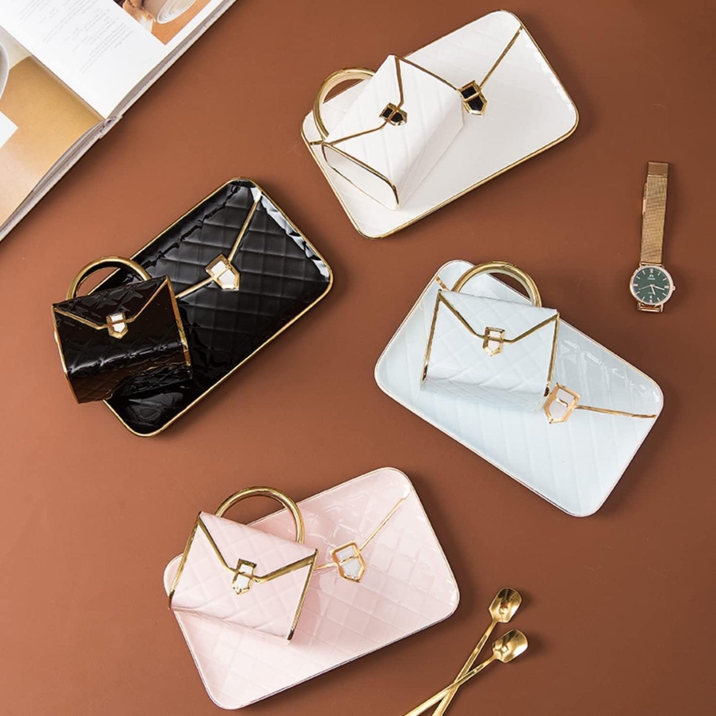 YnsfreeCeramic Purse Coffee Mugs Set Tea Cup Unique Bag shaped mug and Saucer Set with Spoon and Saucer For Women Thanksgiving Christmas Gifts (Black)