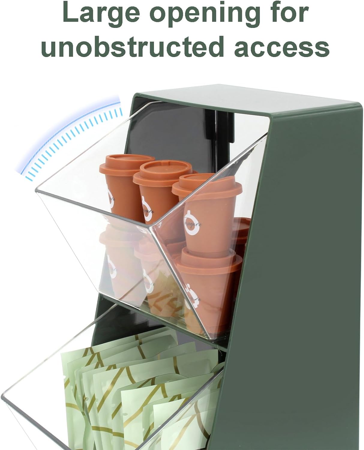 Bokelai Coffee Pod Storage with 2 Large Capacity Basket K Cup Holder Countertop Organizer for Creamer Keuring Espresso Capsule Plastic Tea Bag Organizer Green/Clear