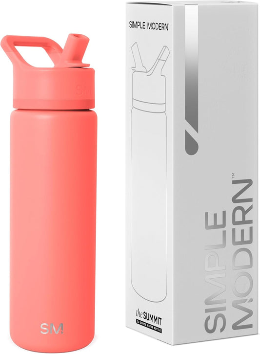 Simple Modern Water Bottle with Straw Lid | Vacuum Insulated Stainless Steel Metal | Reusable Leak Proof BPA-Free Cup for School | Summit Collection | 22oz, Honolulu