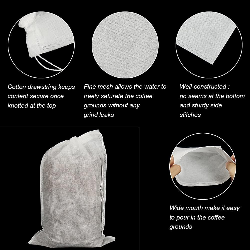 50pcs No Mess Large Cold Brew Bags, 8x12 inch Disposable Coffee Filter Bag Fine Mesh Hops Brewing Drawstring Pouches for Iced Coffee