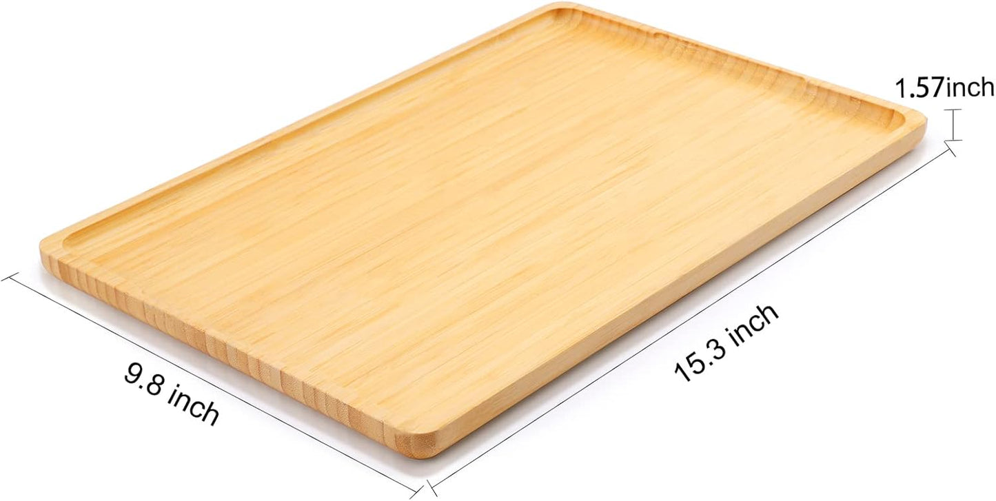 Bamboo Serving Tray with Handles – Premium 15”x10” Lightweight Bamboo Tray for Breakfast in Bed, Coffee Table, BBQ, Kitchen, Ottoman & Party – Perfect for Lap, Couch & Gifting