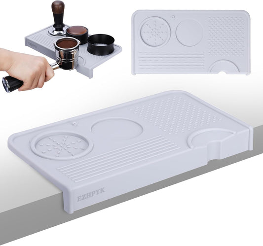 Food Grade Silicone Espresso Tamping Mat for Counter – Multi-Slot Coffee Tamper Mat for Barista Espresso Machine Accessories – Waterproof Neat Tamp Station Coffee Bar Mat for Countertop Gray