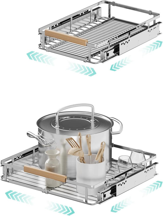 2Pack Expandable Pull Out Cabinet Organizer, Closet Organizers and Storage 11.8~18''W x 17.3''D Heavy Duty Under Sink Storage Basket Slide Out Cabinet Shelves for Kitchen, Bathroom, Pantry