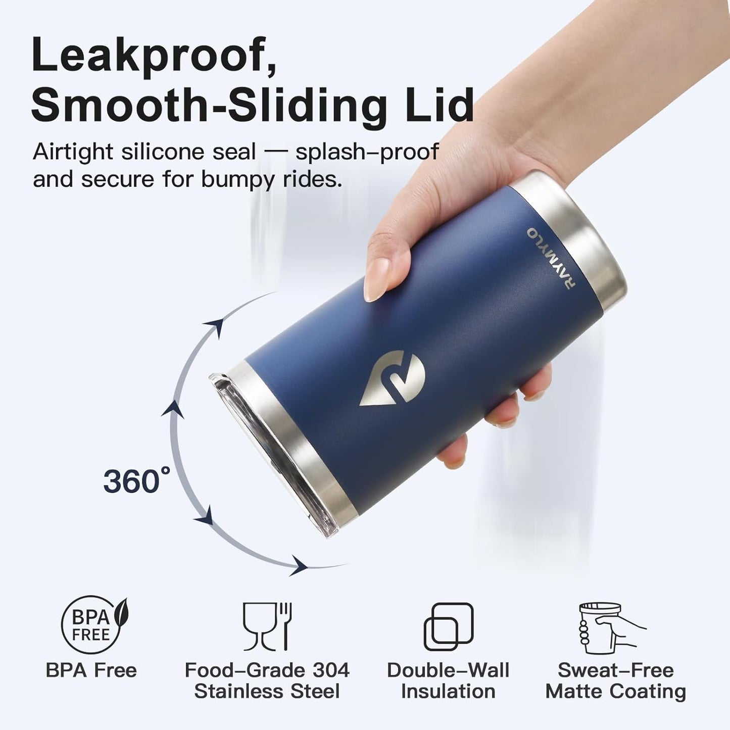 20 oz Coffee Tumbler - Insulated Stainless Steel Travel Mug for Hot/Cold, Spill Proof with BPA-Free Detachable Lid, Coffee Cup Fits Most Car holder, Includes Chic Stickers, Navy Blue