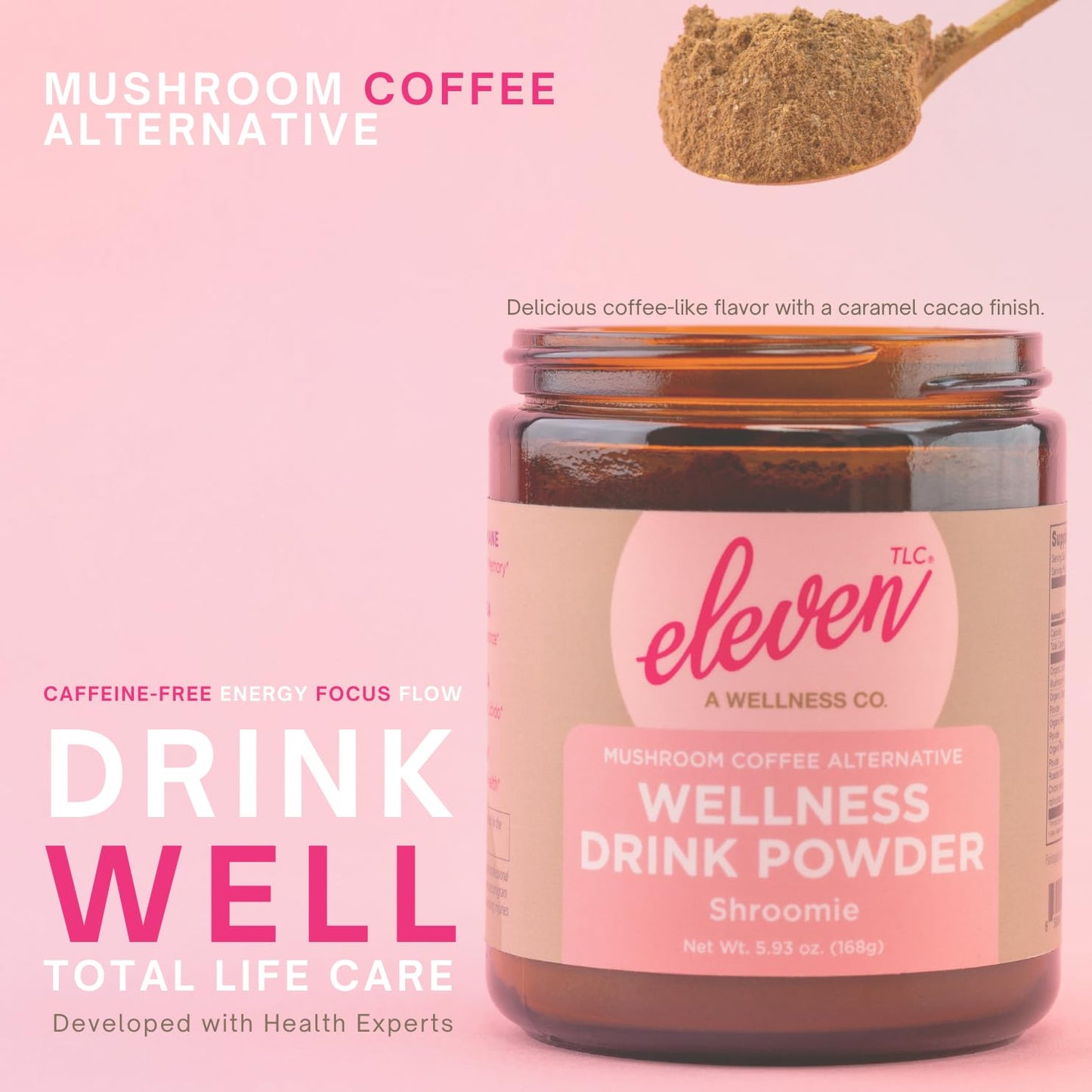 Eleven TLC, Shroomie Master Mind Coffee Substitute, Caffeine-Free Energy, 8 Mushrooms + Superfoods, Developed by MD, Non-Reactive Glass Jar