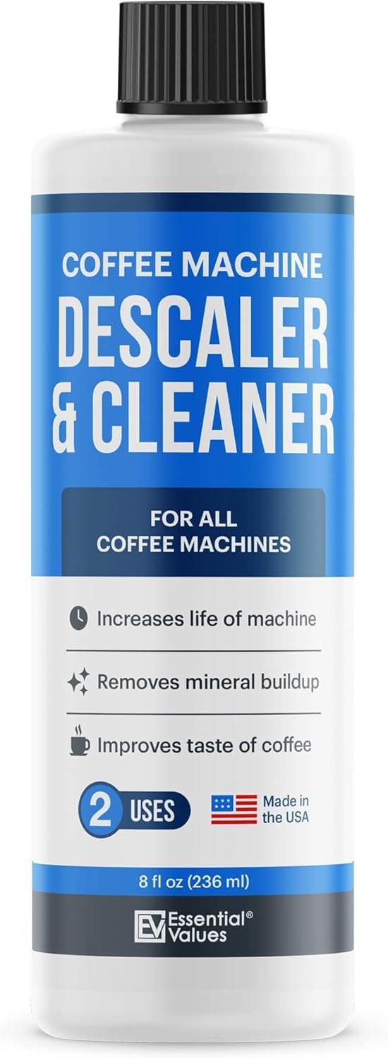 Essential Values Descaling Solution (8 fl oz / 236 ml) – Coffee Maker Cleaner for Nespresso, Keurig, Breville & More – Works on All Machines & Espresso Makers – Made in USA