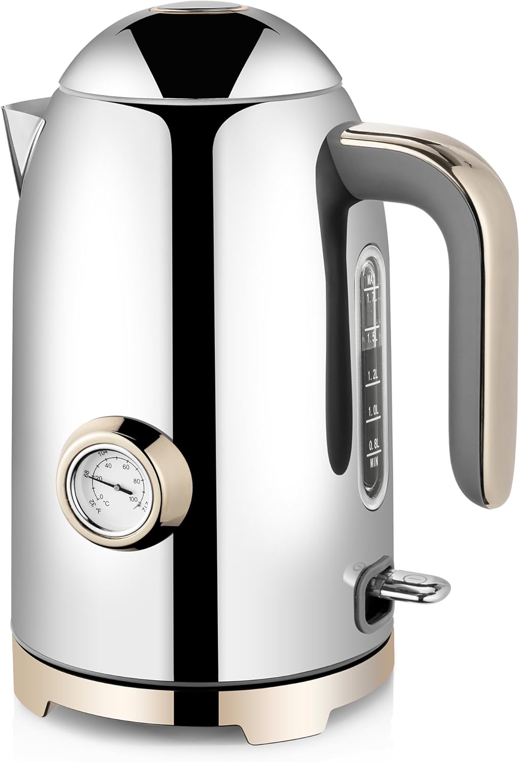 SUSTEAS Electric Kettle - 57oz Hot Tea Water Boiler with Thermometer, 1500W Fast Heating Stainless Steel Pot, Cordless LED Indicator, Auto Shut-Off & Boil Dry Protection, Silver