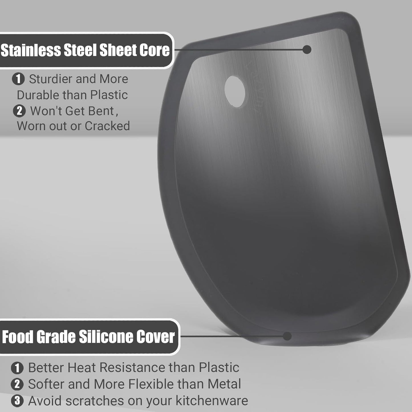 Silicone Dough Scraper with Stainless Steel Sheet, Curved Edge Flexible Bowl Scraper for Baking, Food Grade Silicone Bench Scraper for Sourdough Bread Proofing Basket, 5.98"×4.3", Dark Gray, SAPID