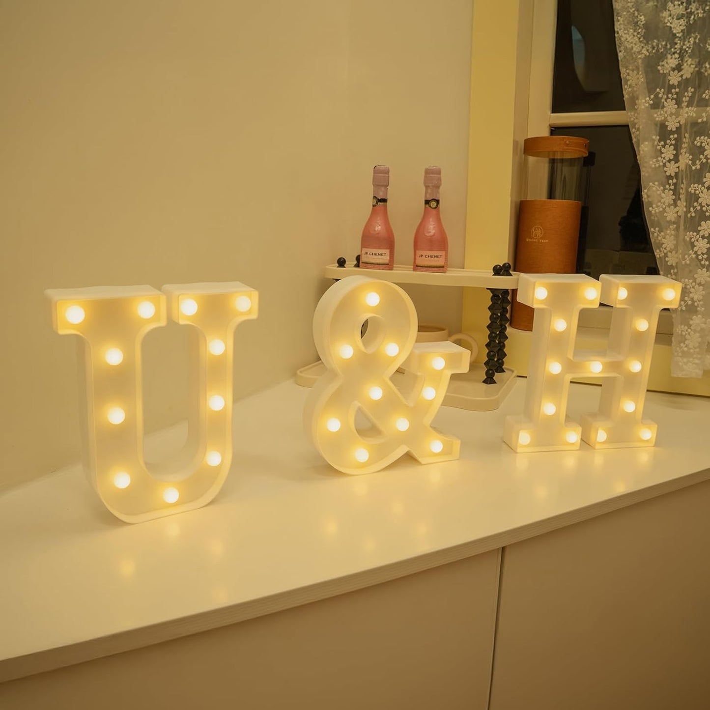 Foaky LED Letter Lights Sign Marquee Light Up Letters Sign for Night Light Wedding/Birthday Party Battery Powered Christmas Lamp Home Bar Decoration(H)