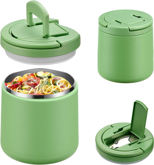 Soup Thermo for Hot Food 20oz Lunch Containers with Buckle Lid Wide Mouth Hot Food Jar Vacuum Insulated Stainless Steel Bento Box Leakproof with Spoon(Green)