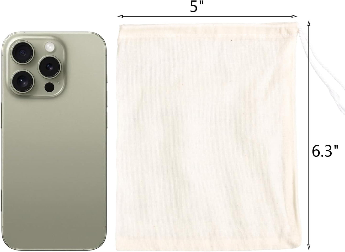 Eketirry Spice Bags, 20pcs Reusable Empty Tea Bags, Muslin Strainer Bags, Soup Bags for Cooking, Natural Cotton Fine Mesh Cheesecloth Bags for Cold Brew Coffee(5 x6.3Inch)