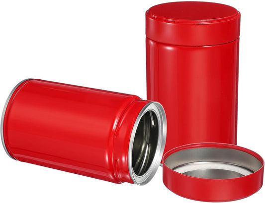 uxcell 2Pcs Round Tea Canisters, 5" x 3" Airtight Metal Tea Containers for Loose Tea, Coffee Beans, Spices - Durable, Compact, and Stylish Storage Tea Tin (Red)