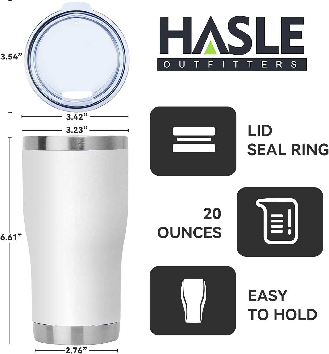 HASLE OUTFITTERS 20 oz Tumbler Bulk, Stainless Steel Tumblers with Lid, Vacuum Insulated Tumbler, Double Wall Powder Coated Cup, coffee mugs, White, 12 Pack
