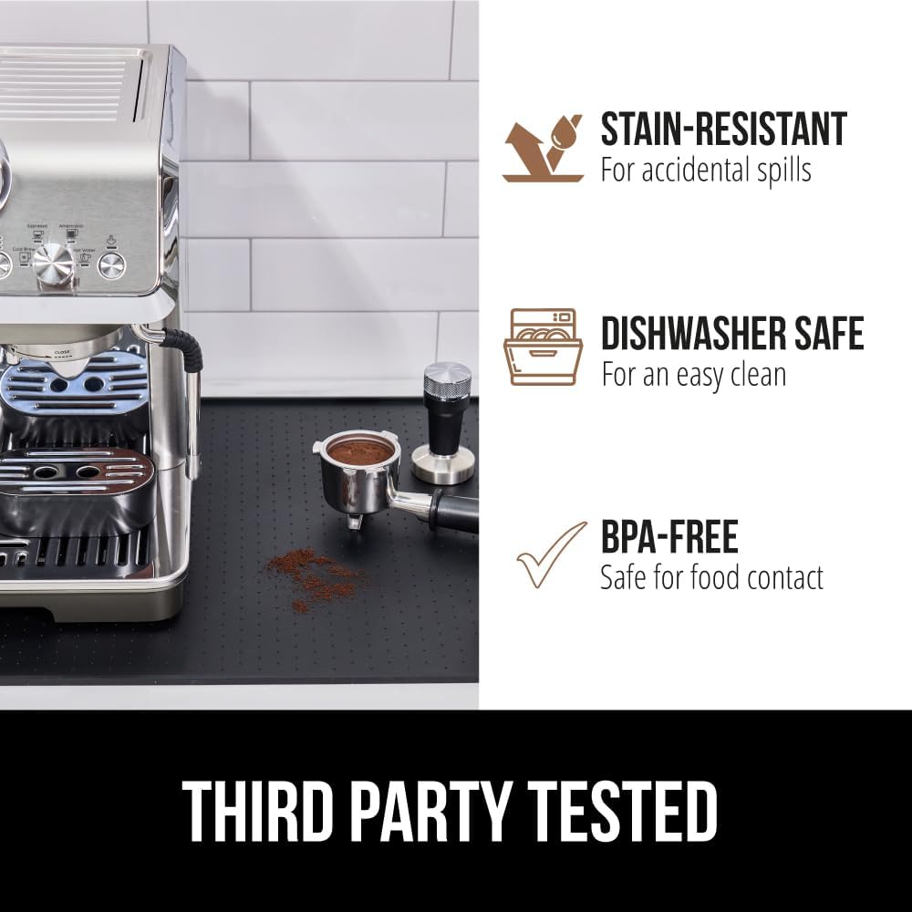 GORILLA GRIP Silicone Coffee Mat, Espresso Drink Bar Station Accessories, Waterproof Heat-Resistant Dish Drying Mats, Stay in Place on Kitchen Counter, Home Kitchen Decor Essentials, 10x14, Black