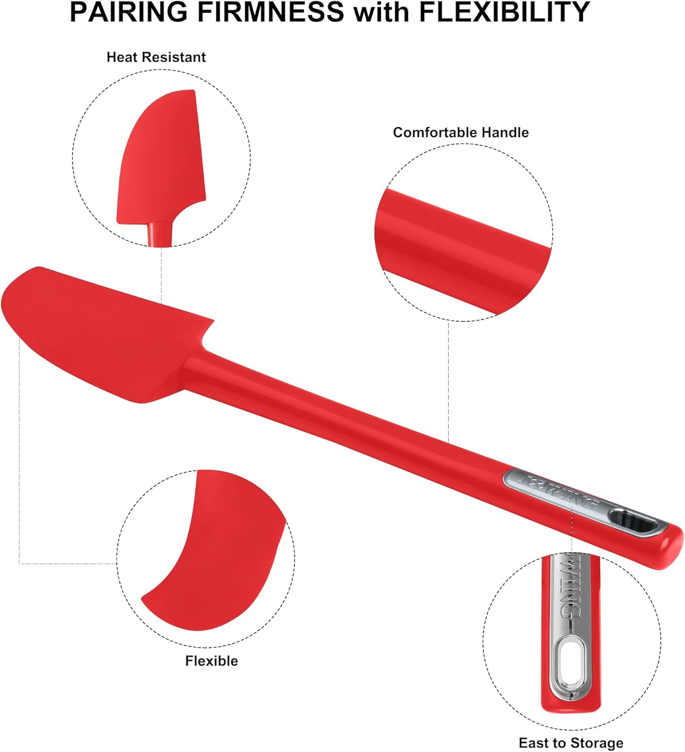 Premium Silicone Spatula Set, JXWING Flexible Heat Resistant Non-slip Handle Baking Cooking Rubber Spatulas, Red