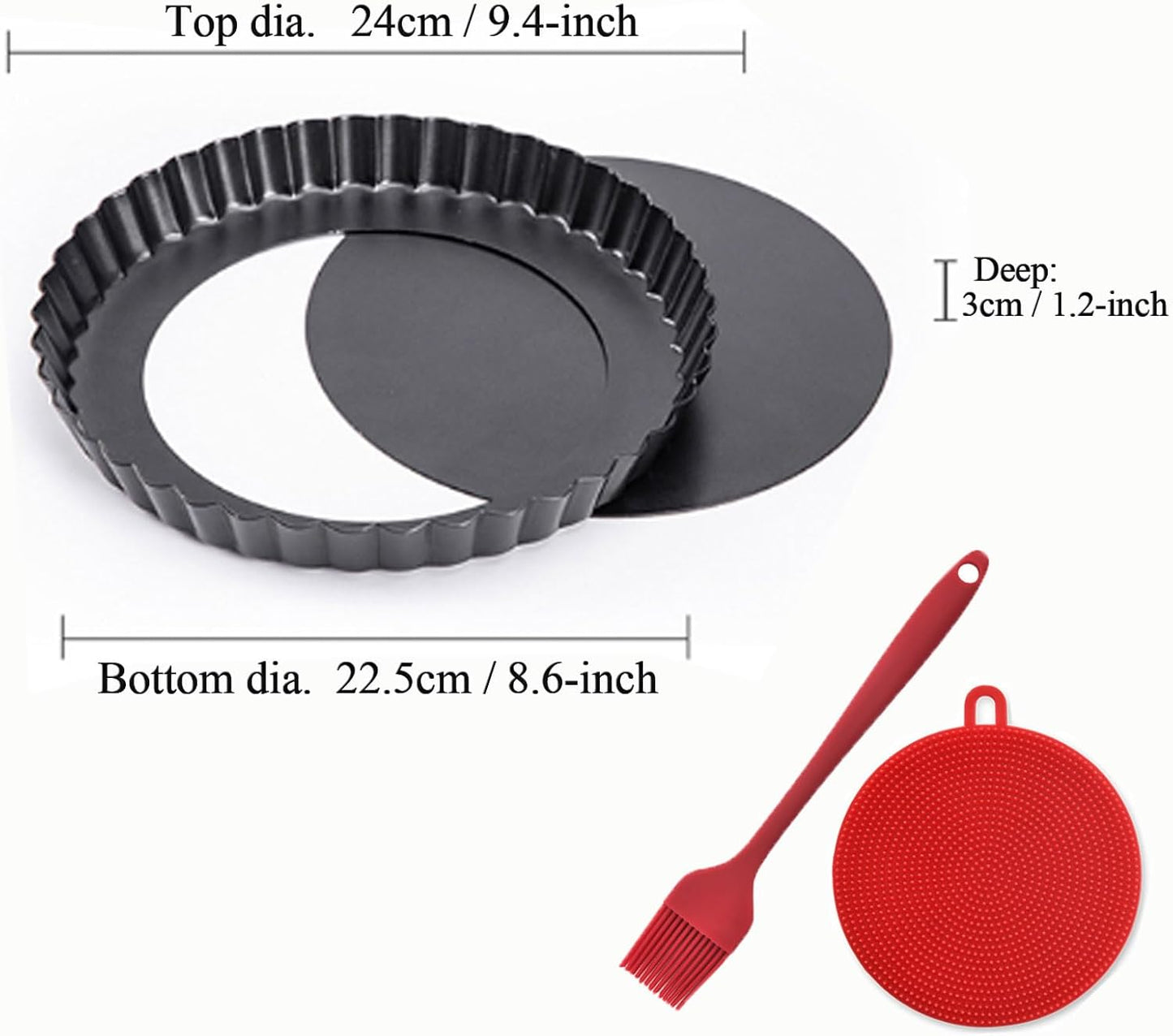 9 Inch Tart Pan with Removable Bottom, Carbon Steel Heavy Duty Nonstick Quiche Pan- Fluted Edges, Loose Bottom, 1.2-Inch Depth for Baking Fruit Tarts, Pies