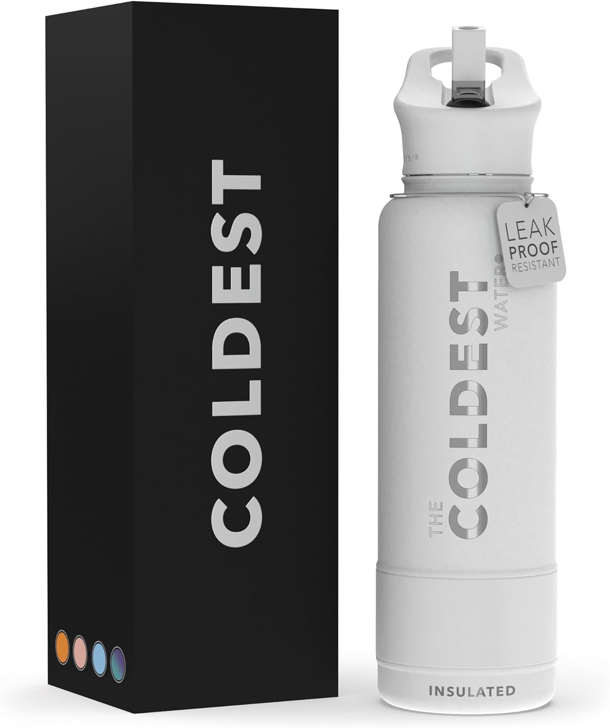 Coldest Insulated Water Bottle with Straw Lid - Stainless Steel Metal Insulated Bottle for Men & Women (Epic White, 40 oz)