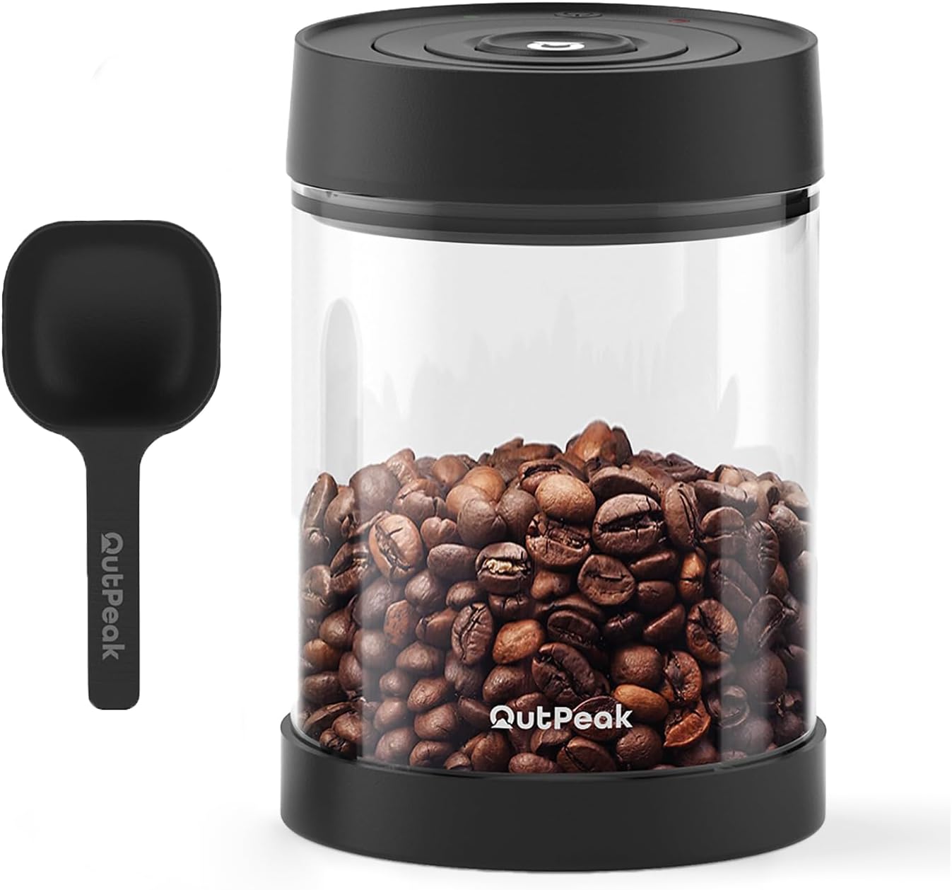 OUTPEAK Neo 2025 Auto Vacuum Coffee Canister, 0.75L for 8.8oz Coffee Beans, One-Button Operation, Small Airtight Coffee Canister with Scoop, Coffee Storage Container Clear Glass (Champion's Choice)
