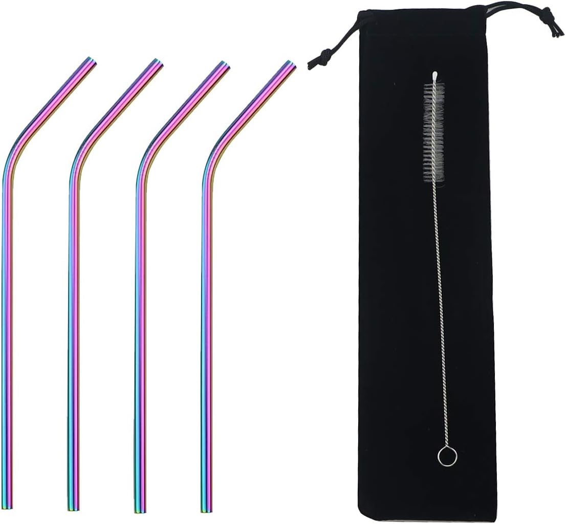 Gugrida Stainless Steel Straws 8.5" - 4 Pack - Multicolor - Eco-Friendly - Durable & Versatile - Easy to Clean - Portable Idea