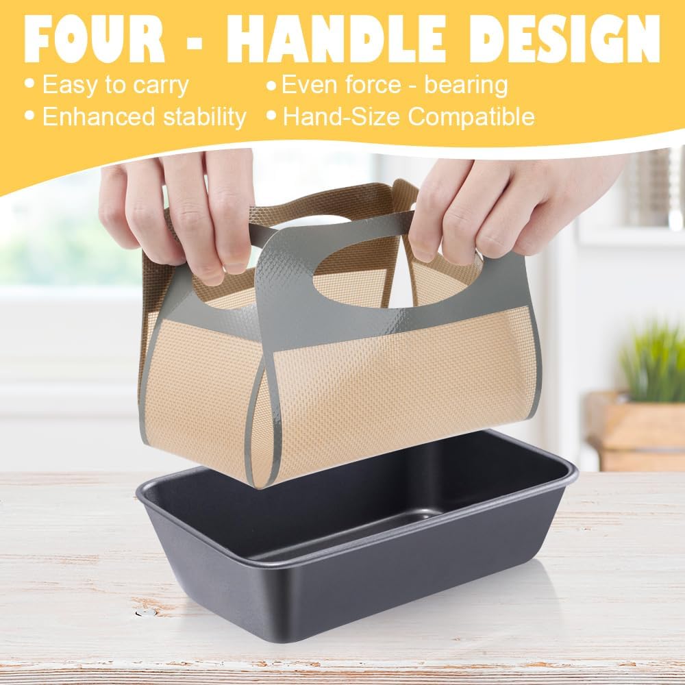 2 Pack Reusable Silicone Bread Loaf Pan Liners, Non-Stick & Easy Clean Baking Mats with 4 Handles for 9x5" Baking Loaf Pans, Baking Accessories for Baking Bread, Cookies