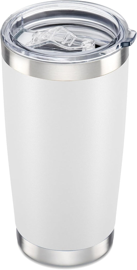 20 oz Tumbler with Lid Stainless Steel Double Wall Vacuum Insulated Tumblers Powder Coated Cups Travel Mug Keep Drinks Cold and Hot, White