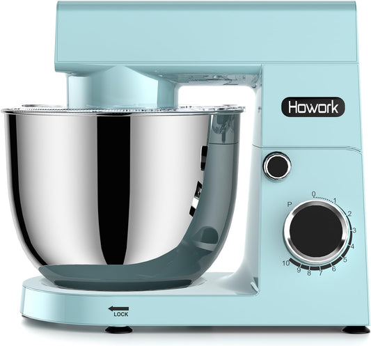 HOWORK Stand Mixer,10+p Speeds With 5.5QT Stainless Steel Bowl,Dough Hook, Wire Whip & Beater,for Most Home Cooks,Blue