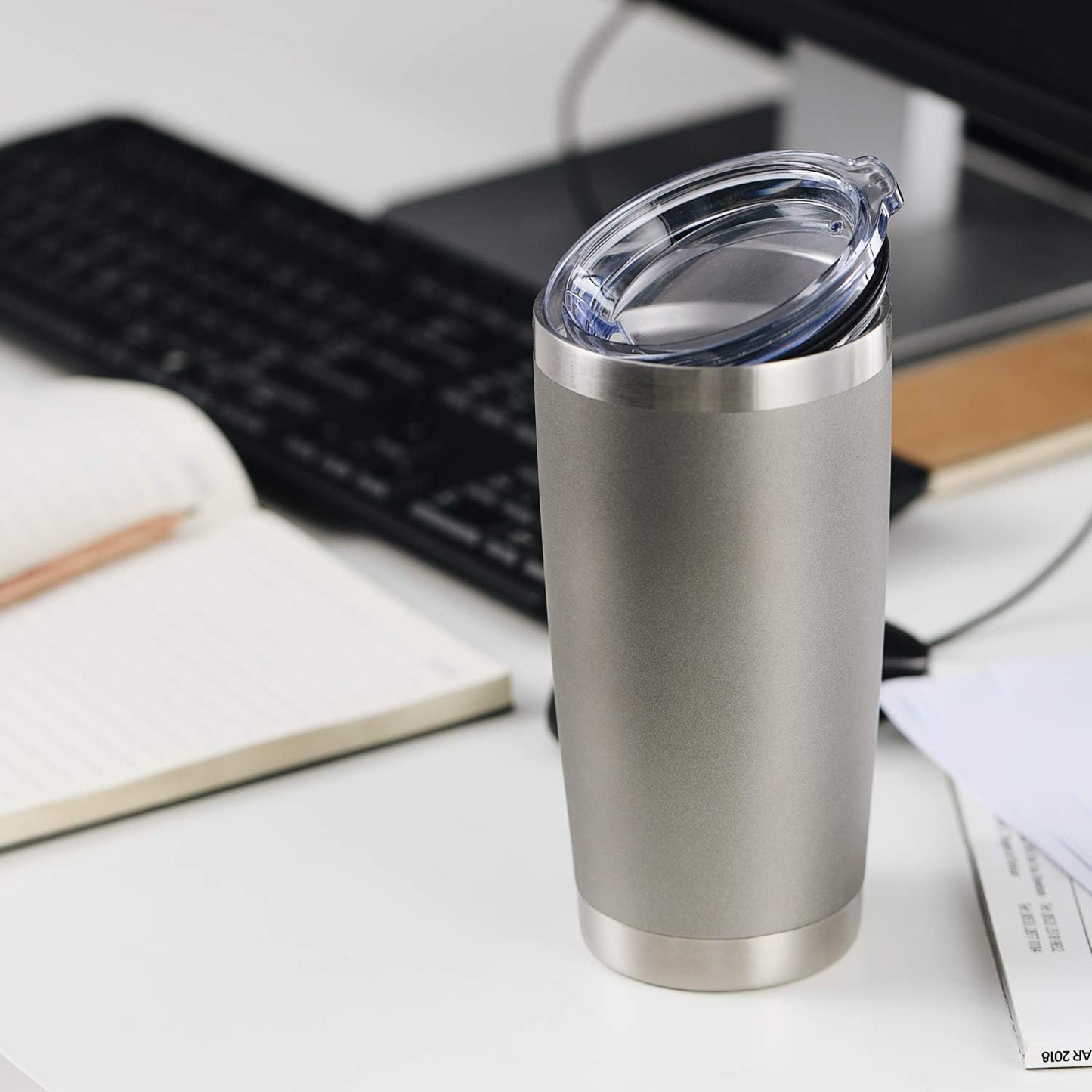 COMOOO 20oz/8Pack Tumbler Double Wall Vacuum Insulated Coffee Travel Mug Stainless Steel Tumbler with Lid and Straw Coffee Cup for Cold & Hot Drinks, Home and Outdoor (Cold Grey, 8 Pack)