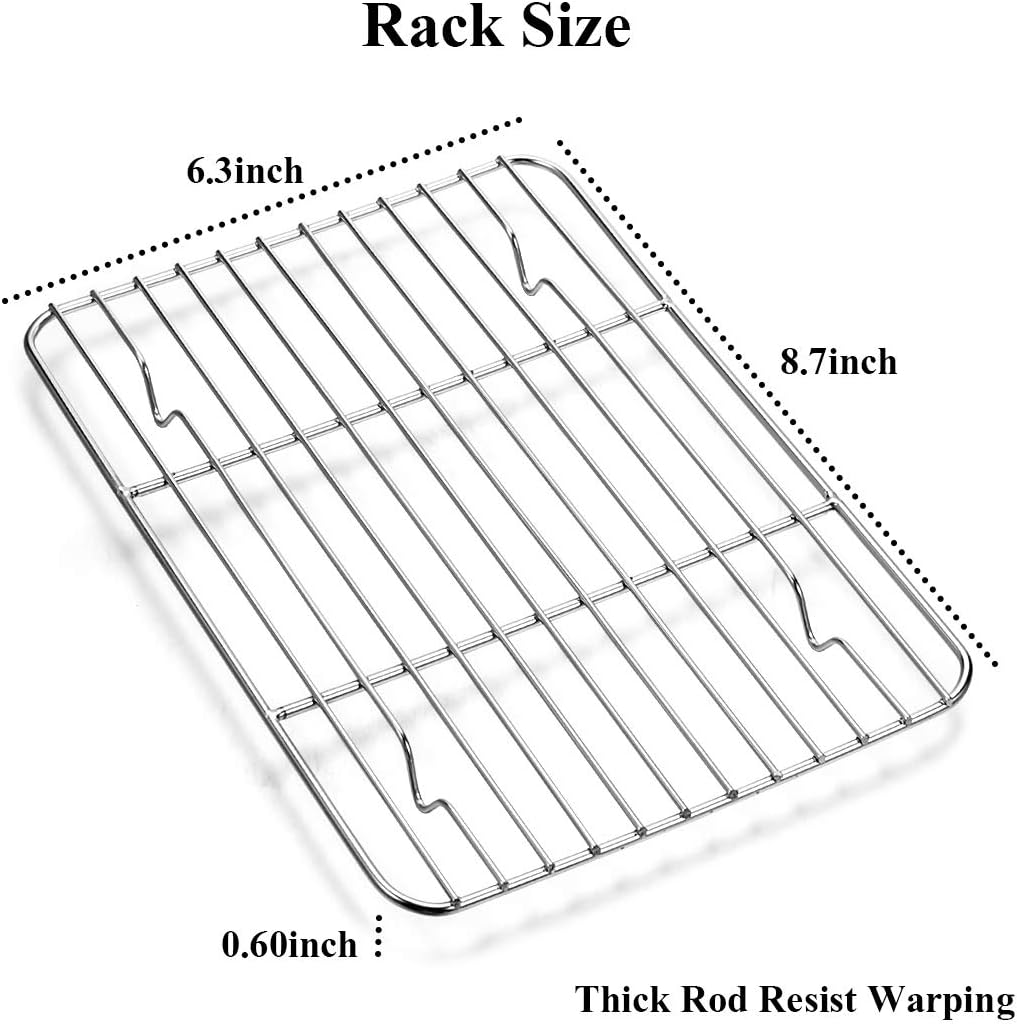 Wildone Baking Sheet with Rack Set [2 Sheets + 2 Racks], Stainless Steel Cookie Pan baking Tray with Cooling Rack, Size 9 x 7 x 1 Inch, Non Toxic & Heavy Duty & Easy Clean
