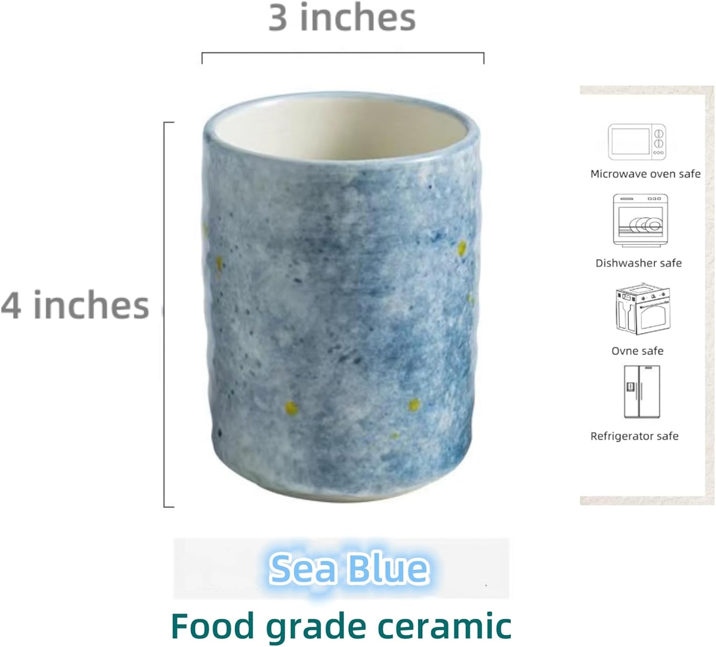 Stoneware Coffee Bar Utensil Holder Tea & Coffee Spoon & Stirrer Holder for Stir Stick Straw Teaspoon Holder Spoon Cup Small Utensil Jar (Sea blue)