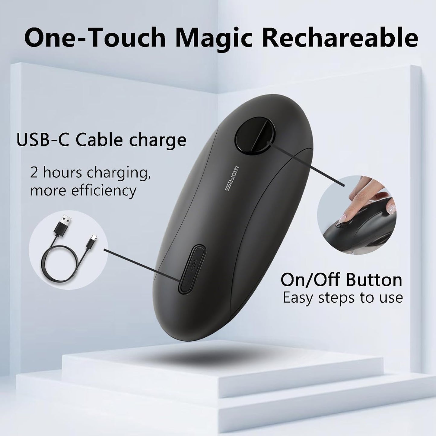 Automatic Electric Can Opener for Seniors for Kitchen:Anyone can Hands Free,One Touch Opener,Durable Blades,Rechargeable, Smooth Edge, Lightweight Small Size, Black