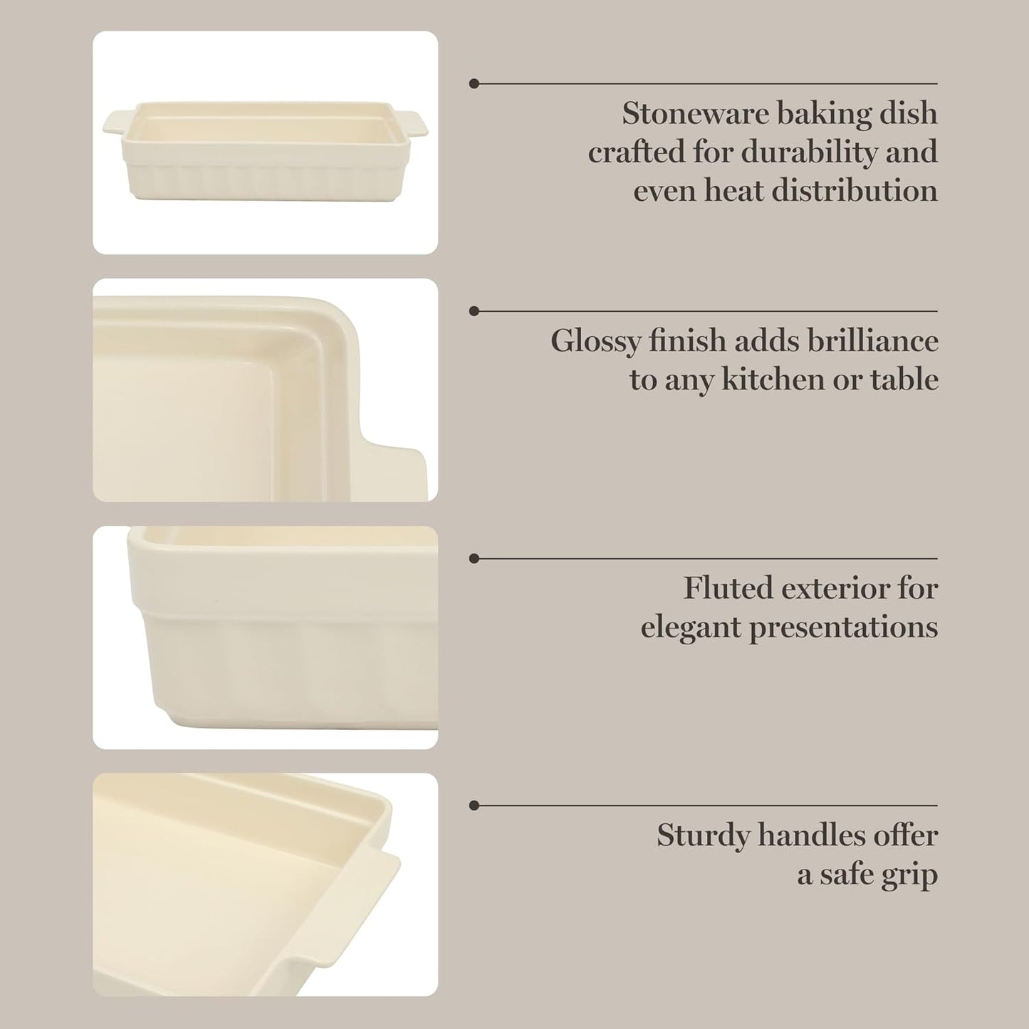 Martha Stewart Broadbrook Ceramic Bakeware, 13x9 Inch Rectangular Baking Dish with Handles, Cream Glazed Stoneware for Casseroles, Lasagna, Roasts & Desserts, Oven & Dishwasher Safe