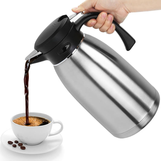 70oz Thermal Coffee Carafe, Double Wall Vacuum Thermos for Hot Drinks, Stainless Steel Carafe for Hot Liquids Large Tea Thermos for Home School Office for Valentine's Day (Classic Silver)