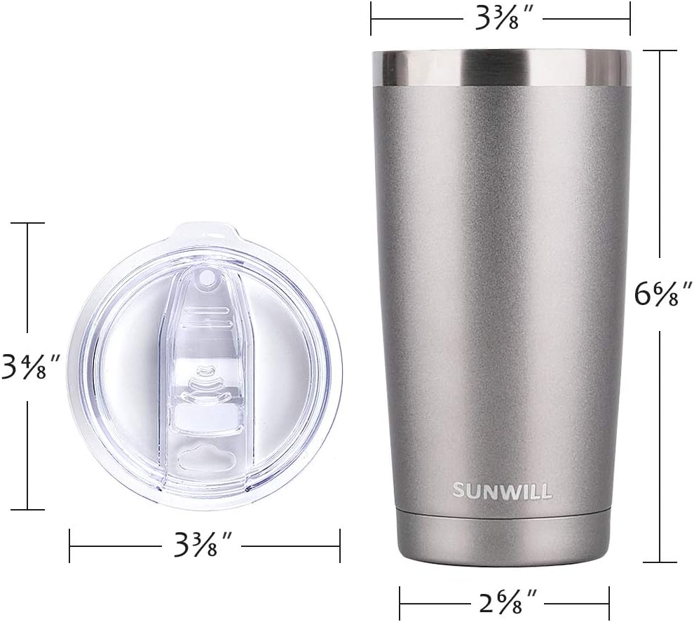 SUNWILL Travel Coffee Tumbler 20 oz, Insulated Mug with Lid, Stainless Steel Cup for Hot and Cold Drinks, Cool Grey