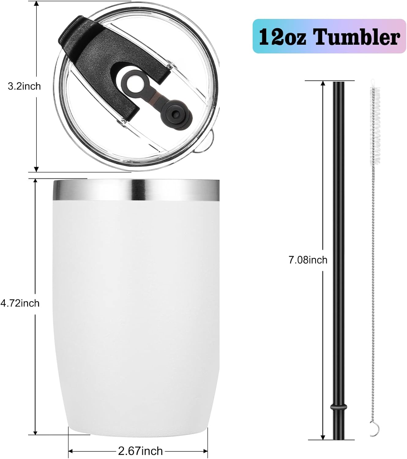 VEGOND Stainless Steel 12 oz Tumblers bulk Vacuum Insulated Double Wall Travel Tumbler with Lid and Straw Reusable Tumbler,White 12 pack