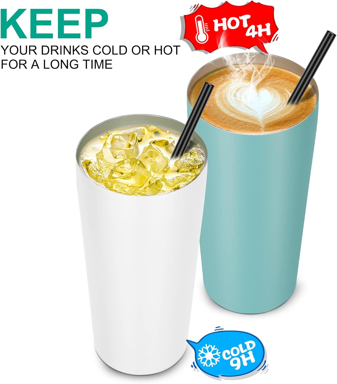 VEGOND 20oz Tumbler Bulk with Lid and Straw 6 Pack, Stainless Steel Vacuum Insulated Tumbler, Double Wall Coffee Cup Travel Mug, River Green