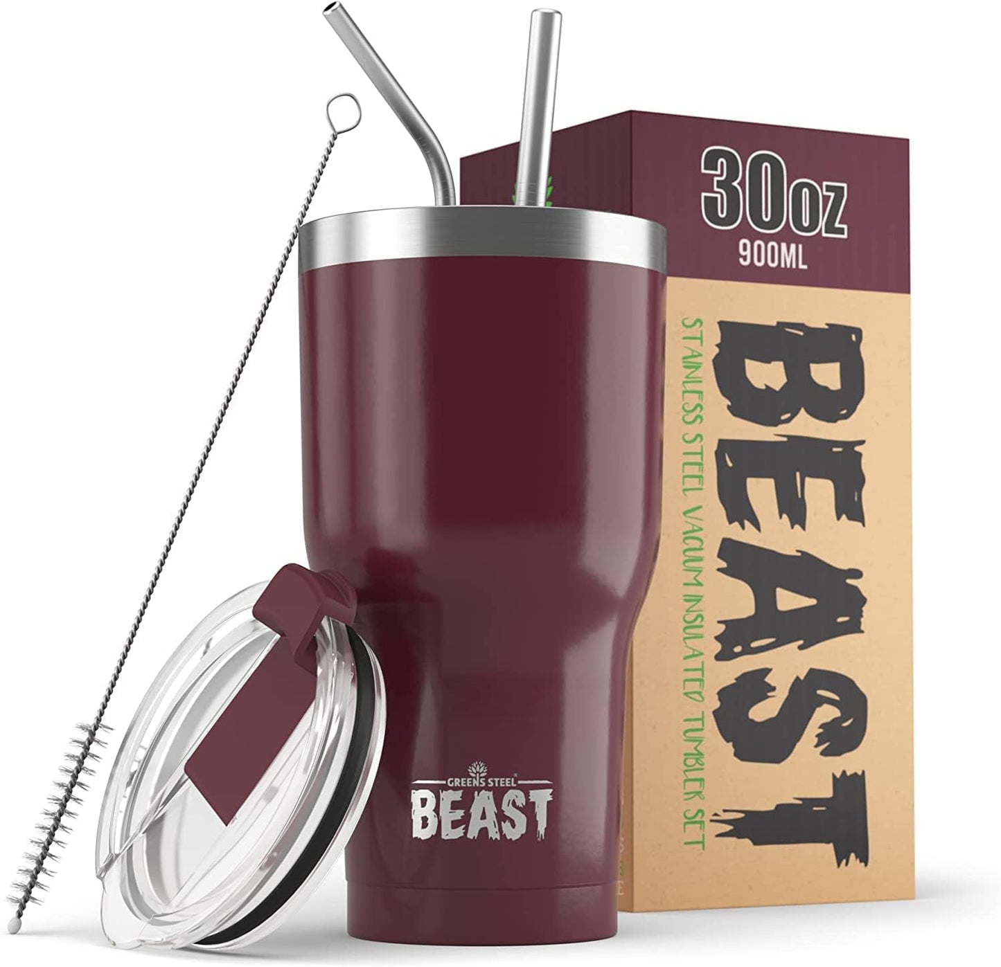 Beast 30 oz Tumbler Stainless Steel Vacuum Insulated Coffee Ice Cup Double Wall Travel Flask (Cranberry Red)