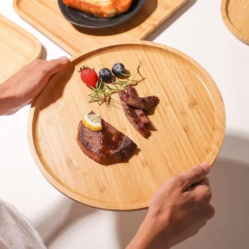 Round Bamboo Tray, Wood Serving Tray, Wooden Platter, Wood Charcuterie Board, Decorative Tray for Coffee Table, 11.8 inch