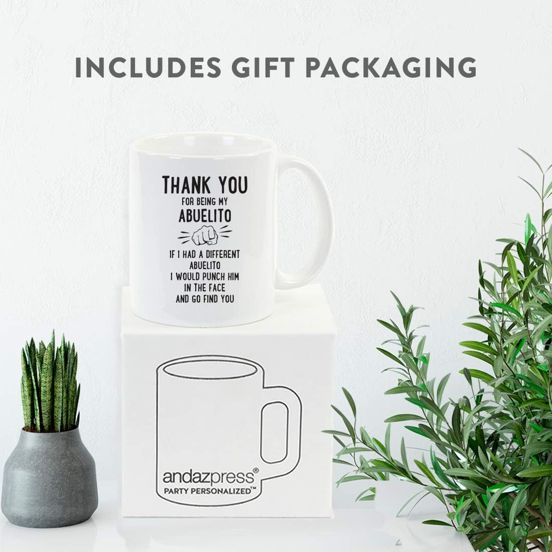 Andaz Press Funny Family 11oz. Coffee Mug Gift, Thank You for Being My Abuelito, Punch in Face, 1-Pack, Christmas Birthday Drinking Cup Present Ideas