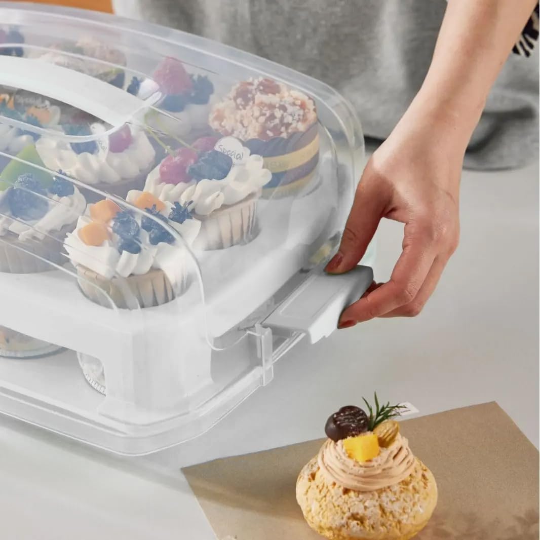 Cupcake Carrier, White Cupcake Holder Carries 24 Standard-Size Cupcakes, Muffin Traveler Two Tier Stand Reusable Cupcake Box