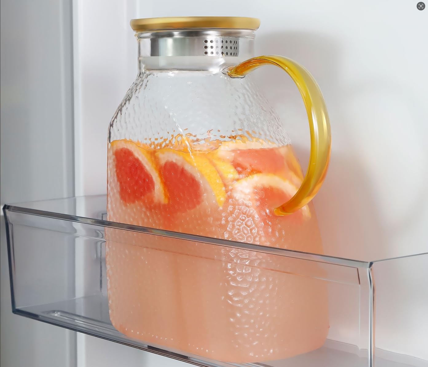 Glass Pitcher With Lid, 2 Liters Glass Pitchers With Handle And Lid, 68 oz Water Pitcher For Fridge, Tea Jug Carafe Jar For Hot/Cold Water Iced Juice Coffee Milk Fruit