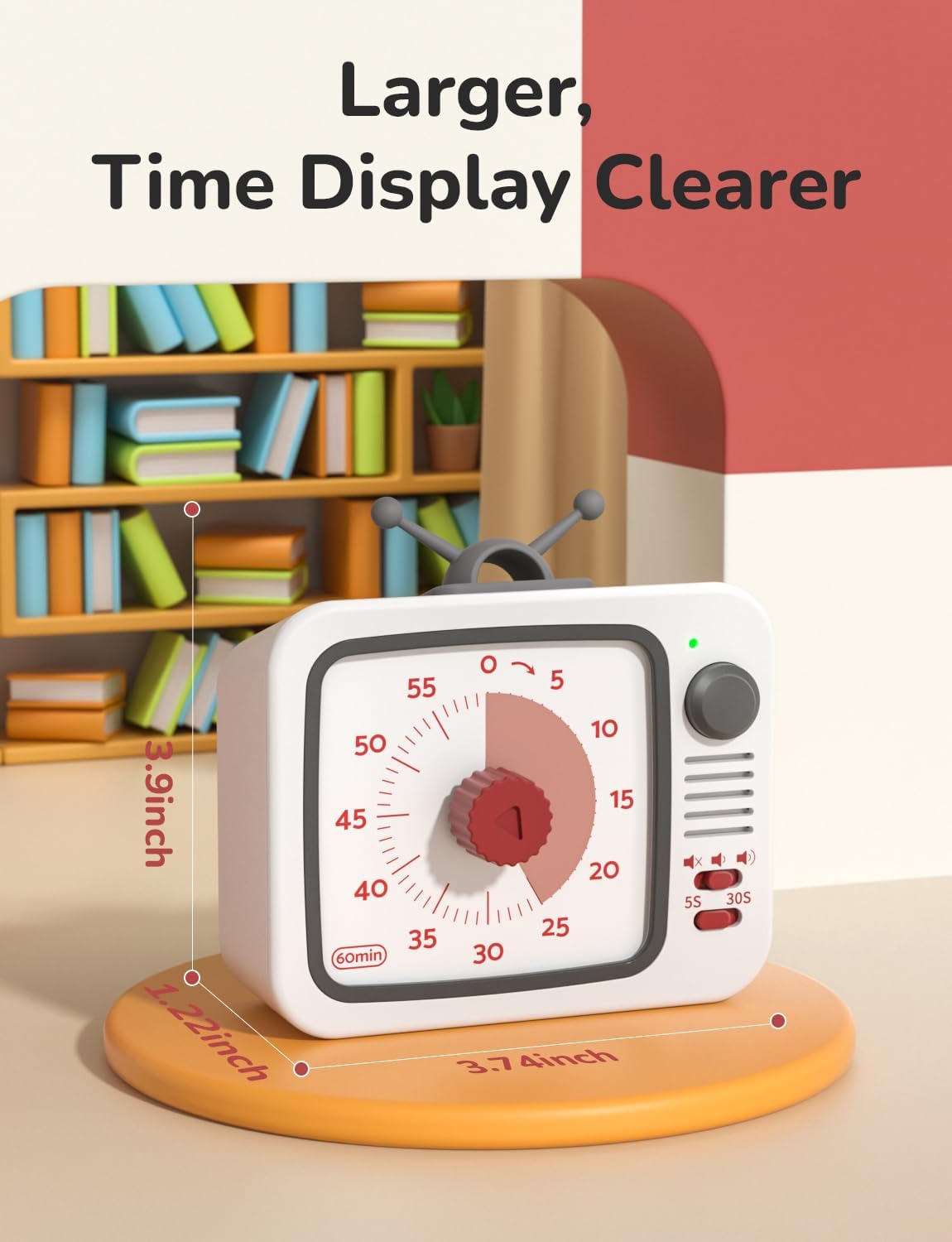 LIORQUE Visual Timer for Kids, 60-Minute Countdown Timers for Classroom Office Kitchen with Silent Operation, Kids Timer for Teaching with Cute Design