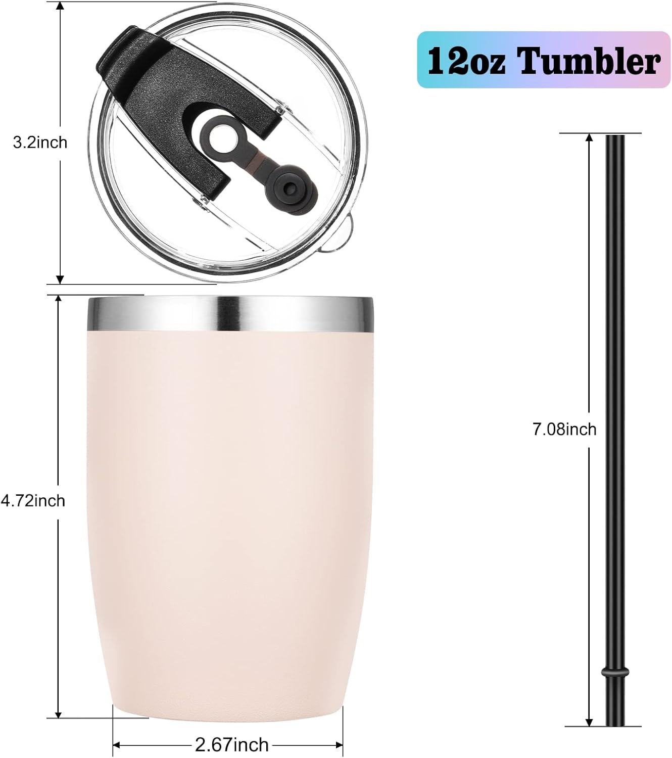 VEGOND Stainless Steel 12 oz Tumblers bulk Vacuum Insulated Double Wall Travel Tumbler with Lid and Straw Reusable Tumbler, Beige 6 pack