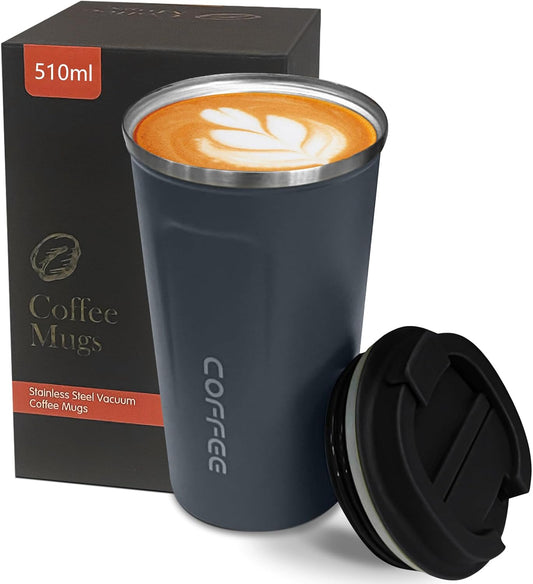 YINBAOGE Insulated Travel Coffee Mug Spill Proof Leak Proof Pobtable To Go Camping Stainless Steel Coffee Tumbler Reusable Coffee Cups with Lids Thermos for Hot and Cold Drink (2nd-Blue, 17 OZ)