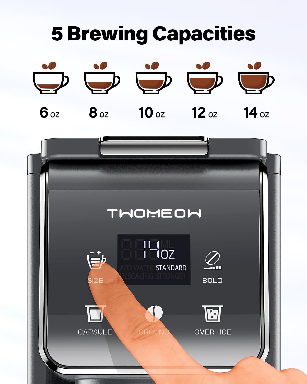 K Cup Coffee Maker With Bold Setting, Single Serve Hot & Iced Coffee Maker for K-Cup and Grounds, 52oz Removable Water Tank, 6 to14oz Brew Sizes, Pod Coffee Machine With Reusable Filter, Gray