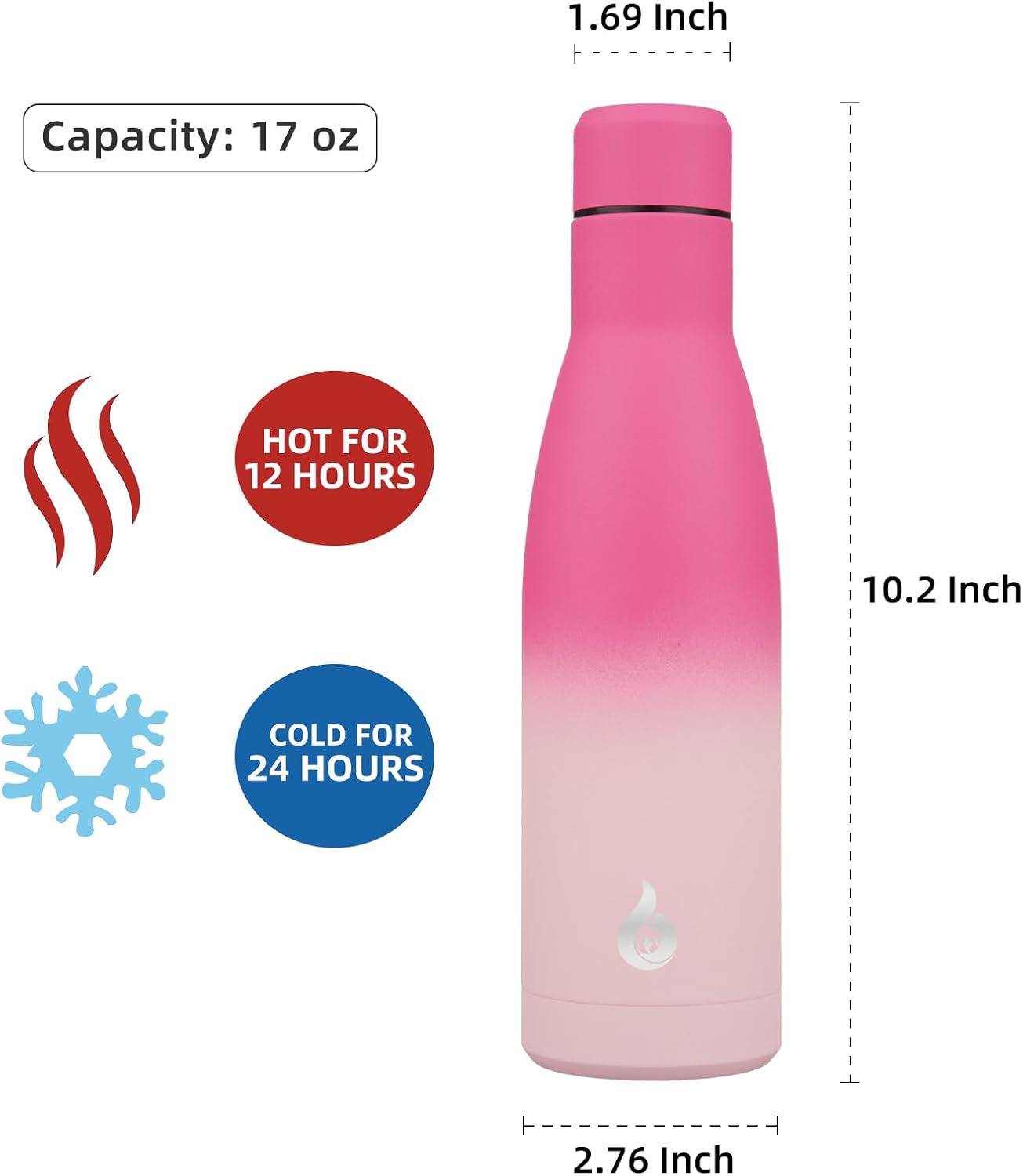 BJPKPK Insulated Water Bottle 17oz Stainless Steel Water Bottles Disawasher Safe Reusable Metal Thermos Keep Cold and Hot,Cherry
