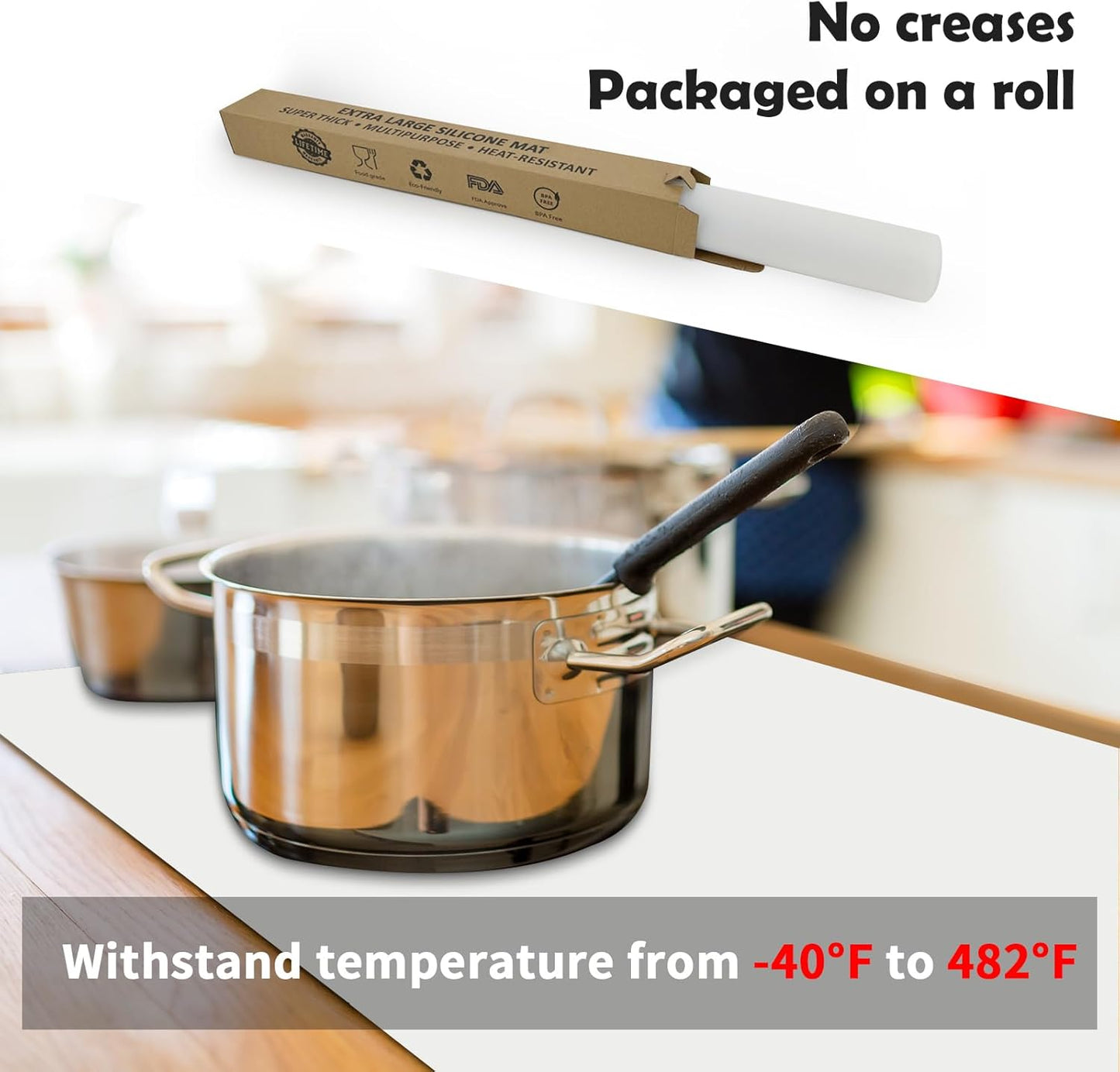 Silicone Mats for Kitchen Counter, 78.7''x 23.6'' (200cmx60cm) Largest Heat Resistant Counter Mat Kitchen Island Waterproof Thicken Non-slip Countertop Protector Mat, Dark Gray