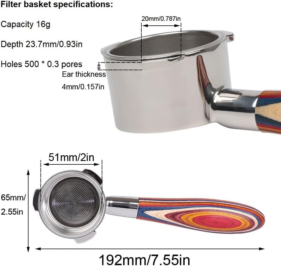 51mm Bottomless Portafilter 3 Ears Compatible with CASABREWS Espresso Machine CM5418, 3700Essential, 3700Gense | Color Wood Fire Phoenix Handle