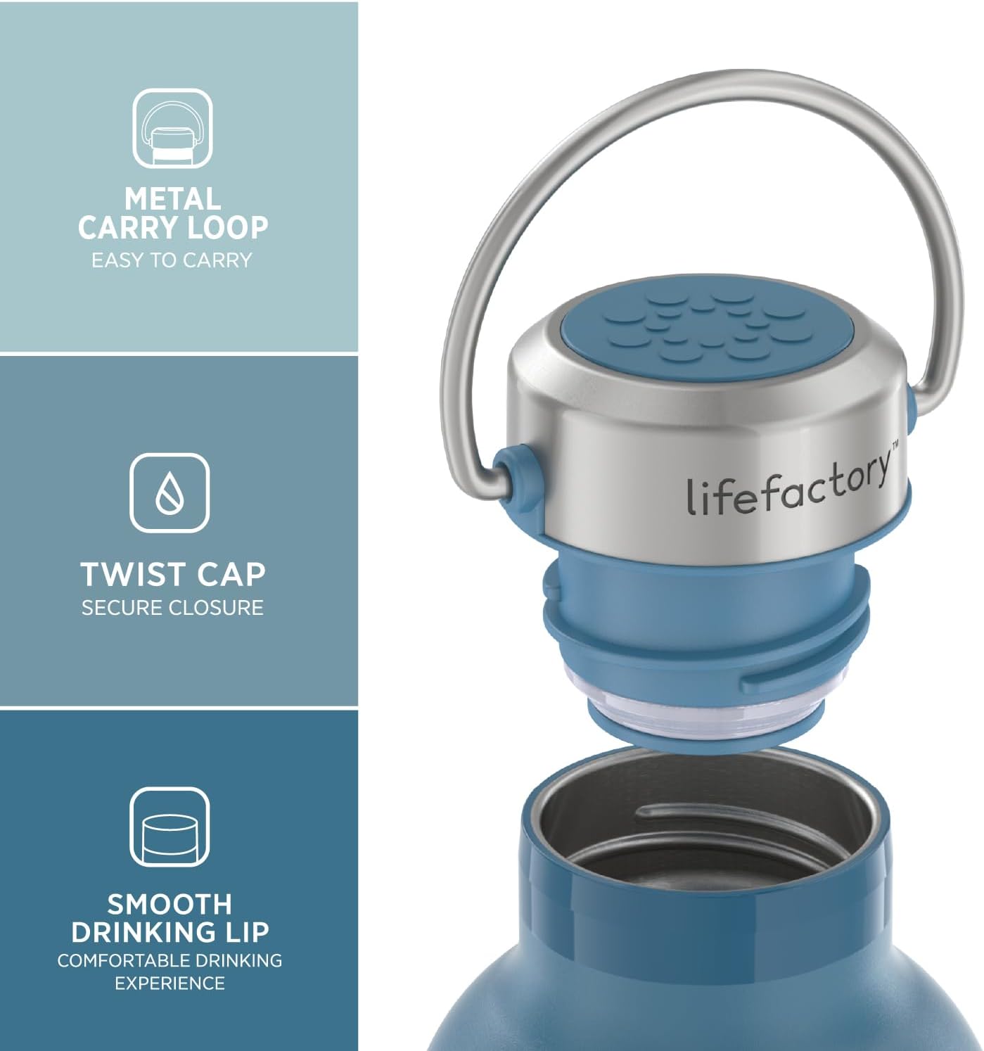 Lifefactory 20-Ounce Stainless Steel Vacuum-Insulated Sport Bottle, Dark Denim